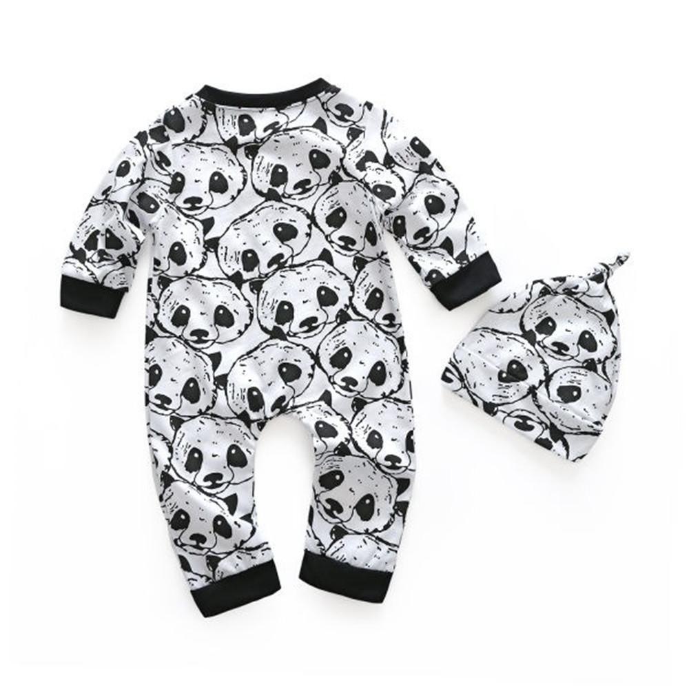 Boys Cartoon Animal Printed Long Sleeve Romper & Hat - PrettyKid