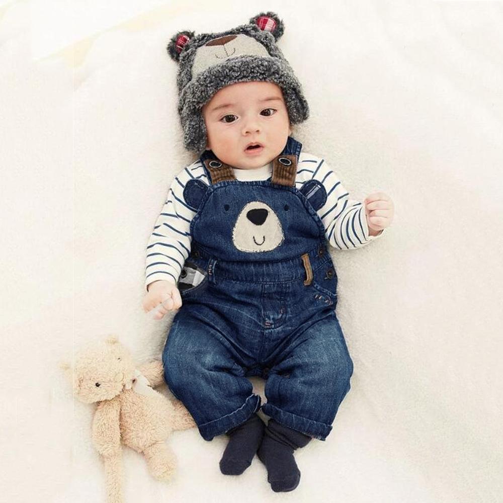 Boys Cartoon Bear Pocket Denim Jumpsuit Baby Boy Overalls Boutique Baby Clothes Wholesale - PrettyKid