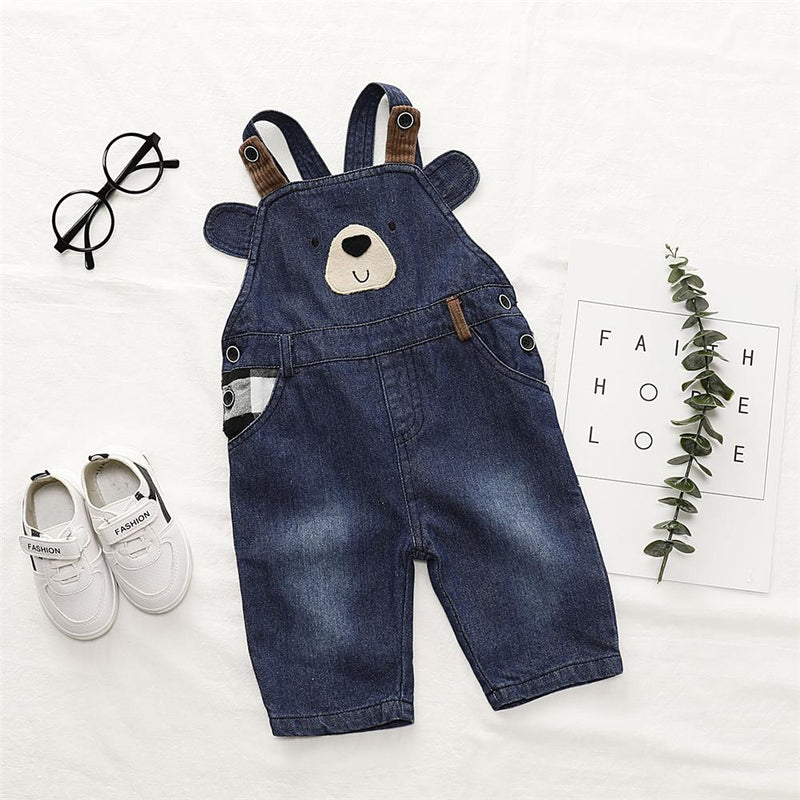 Boys Cartoon Bear Pocket Denim Jumpsuit Baby Boy Overalls Boutique Baby Clothes Wholesale - PrettyKid