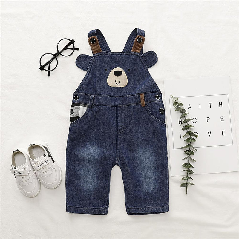 Boys Cartoon Bear Pocket Denim Jumpsuit Baby Boy Overalls Boutique Baby Clothes Wholesale - PrettyKid