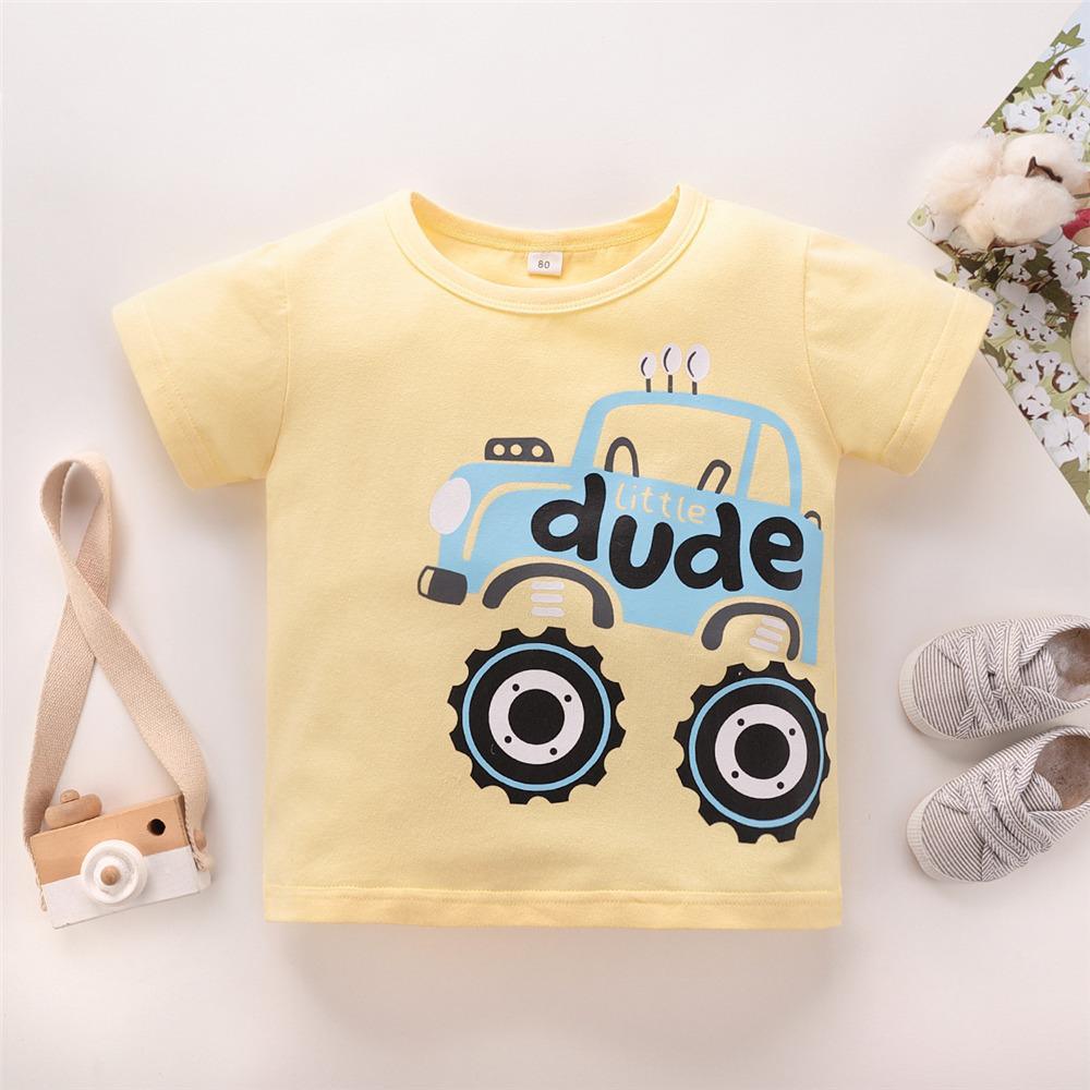 Boys Cartoon Car Dude Printed Short Sleeve Top Wholesale Boys clothes vendors - PrettyKid