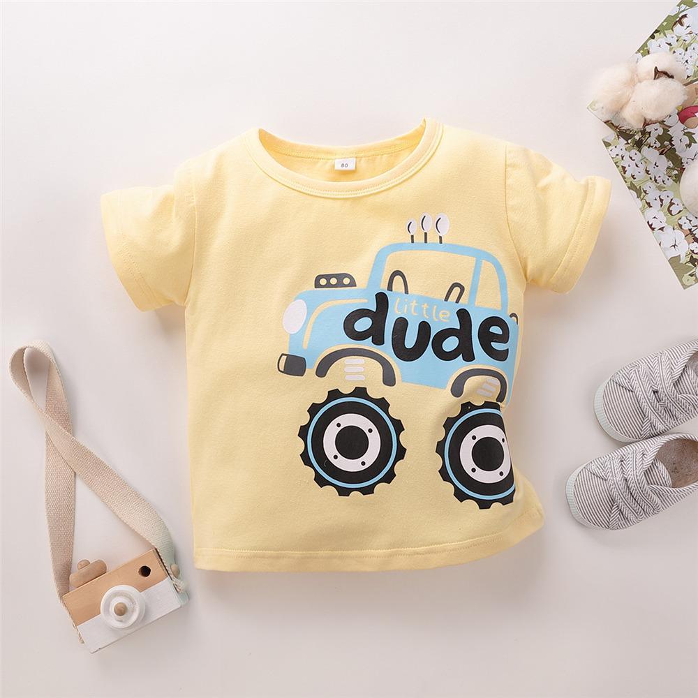 Boys Cartoon Car Dude Printed Short Sleeve Top Wholesale Boys clothes vendors - PrettyKid