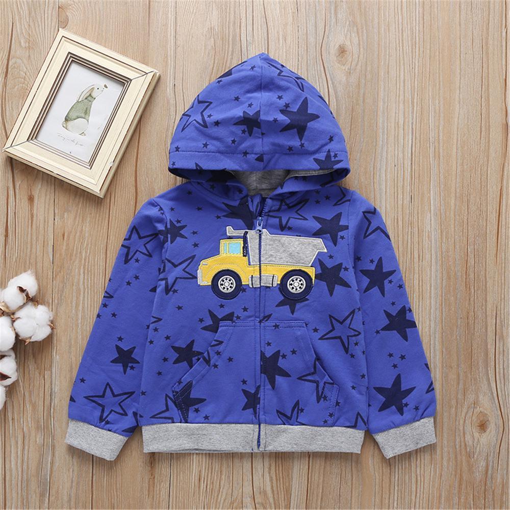 Boys Cartoon Car Hooded Long Sleeve Zipper Jacket Wholesale - PrettyKid