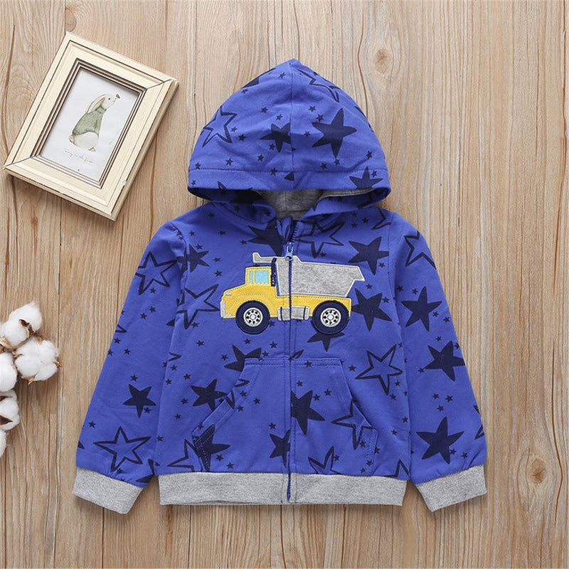 Boys Cartoon Car Hooded Long Sleeve Zipper Jacket Wholesale - PrettyKid