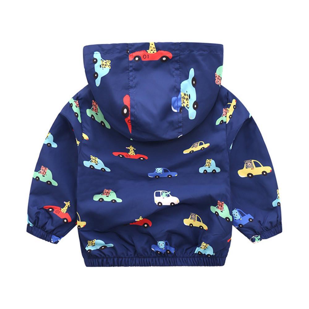 Boys Cartoon Car Printed Hooded Jacket Kids Wholesale Clothing - PrettyKid