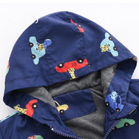 Boys Cartoon Car Printed Hooded Jacket Kids Wholesale Clothing - PrettyKid