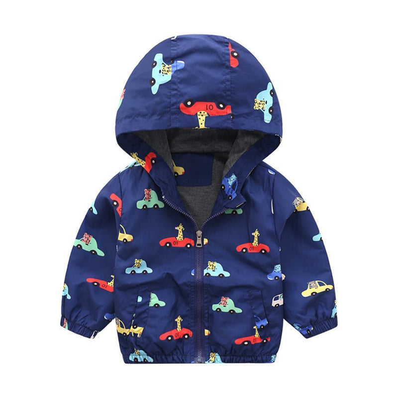 Boys Cartoon Car Printed Hooded Jacket Kids Wholesale Clothing - PrettyKid