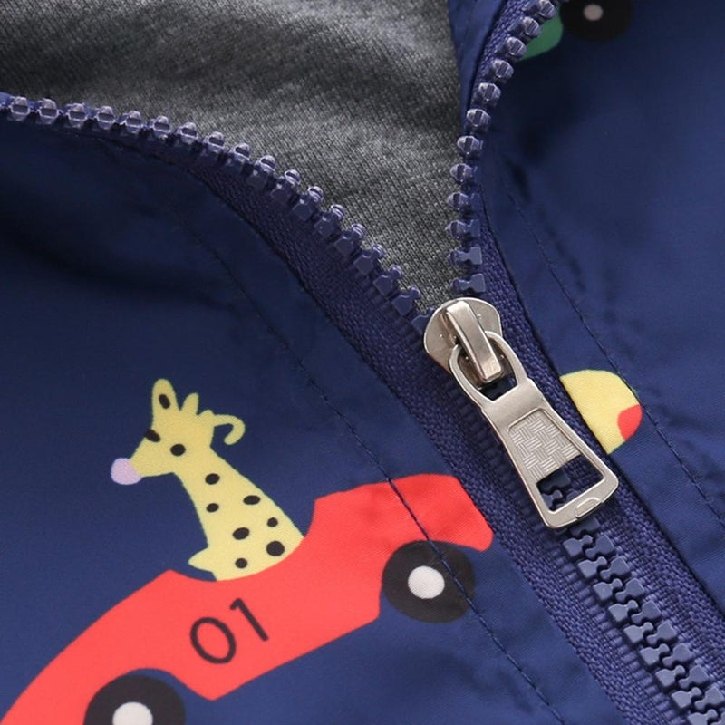 Boys Cartoon Car Printed Hooded Jacket Kids Wholesale Clothing - PrettyKid