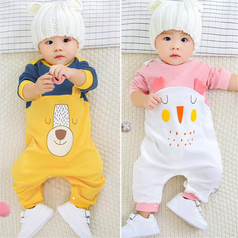 Baby Unisex Cartoon Color Block Long Sleeve Romper - PrettyKid