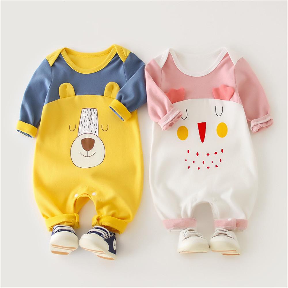 Baby Unisex Cartoon Color Block Long Sleeve Romper - PrettyKid