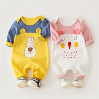 Baby Unisex Cartoon Color Block Long Sleeve Romper - PrettyKid