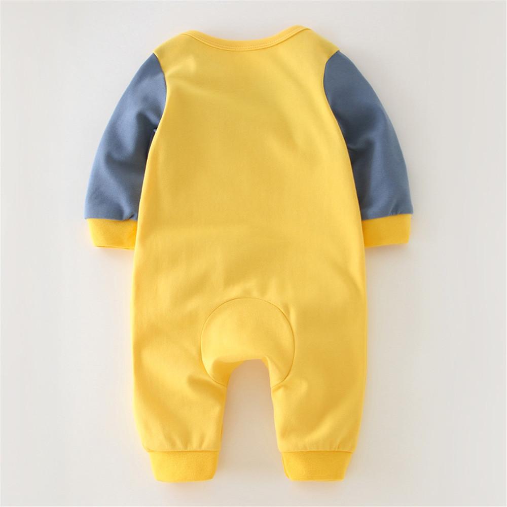 Baby Unisex Cartoon Color Block Long Sleeve Romper - PrettyKid