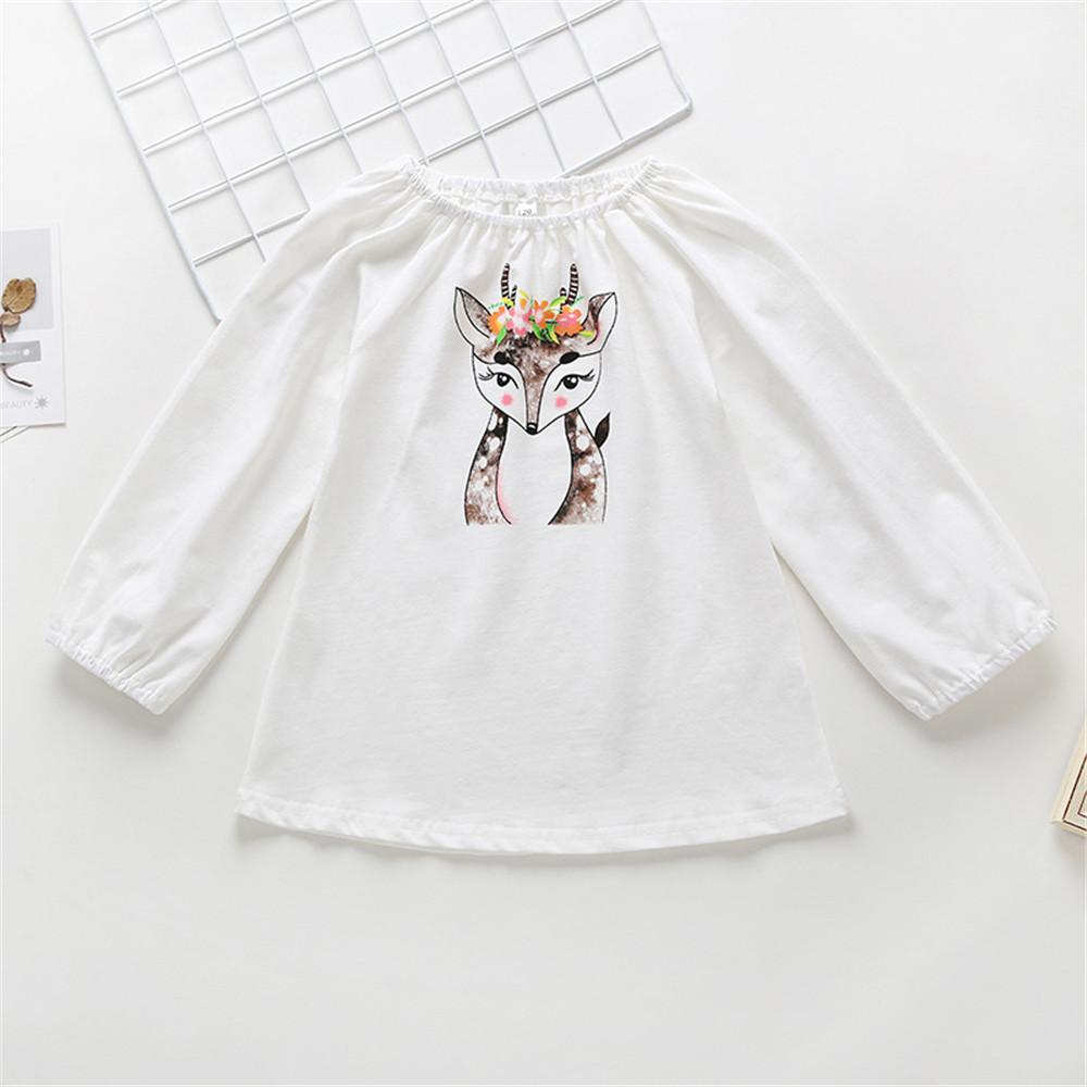 Girls Cartoon Deer Long Sleeve Top & Skirt - PrettyKid