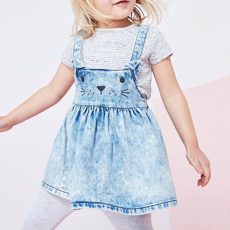 Girls Cartoon Denim Suspender Dress Wholesale Little Girl Boutique Clothing - PrettyKid