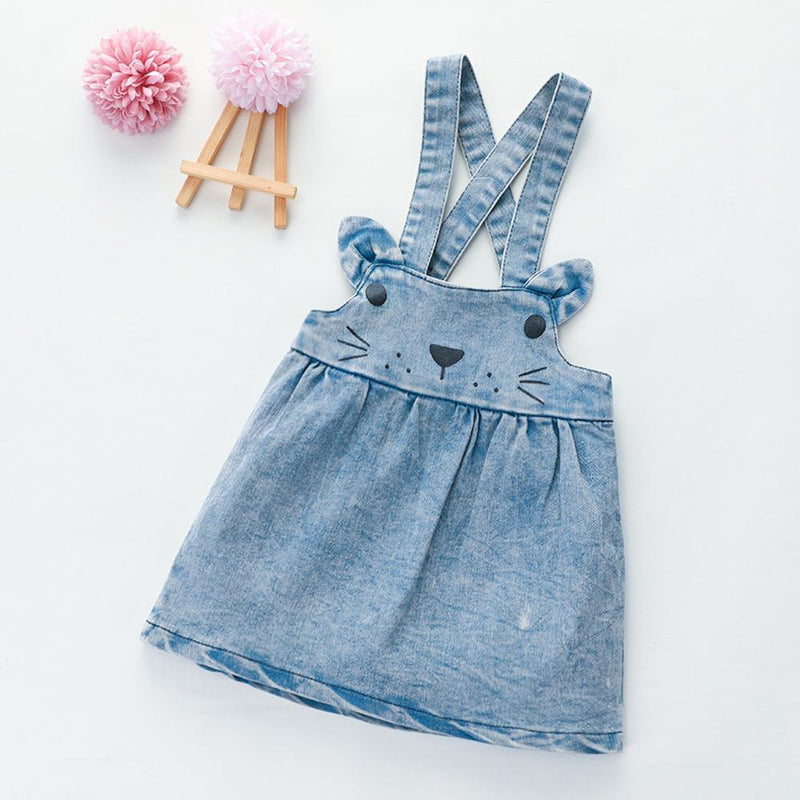 Girls Cartoon Denim Suspender Dress Wholesale Little Girl Boutique Clothing - PrettyKid