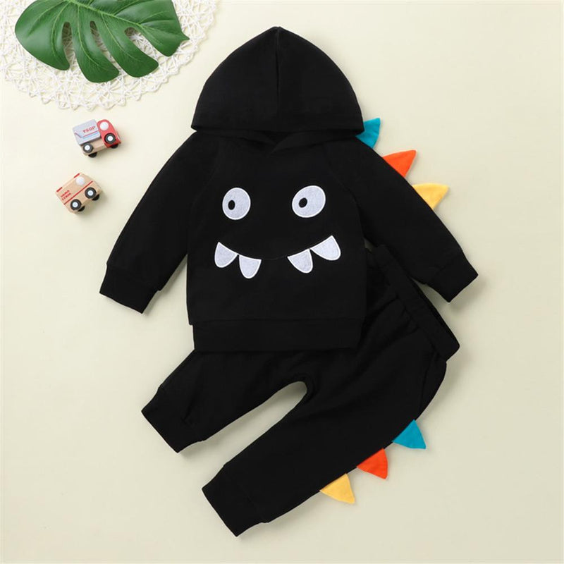 Toddler Boys Cartoon Dinosaur Hooded Long Sleeve Top & Pants Boy Wholesale - PrettyKid