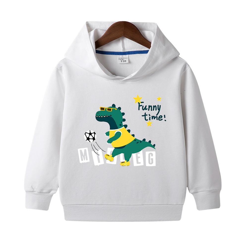 Boys Cartoon Dinosaur Letter Printed Long Sleeve Hooded Tops - PrettyKid