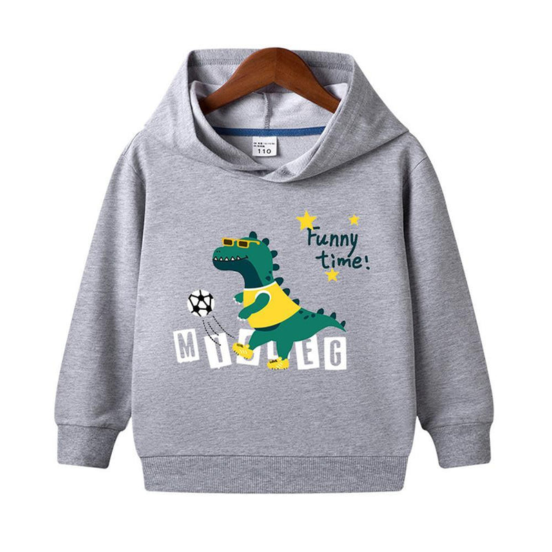 Boys Cartoon Dinosaur Letter Printed Long Sleeve Hooded Tops - PrettyKid