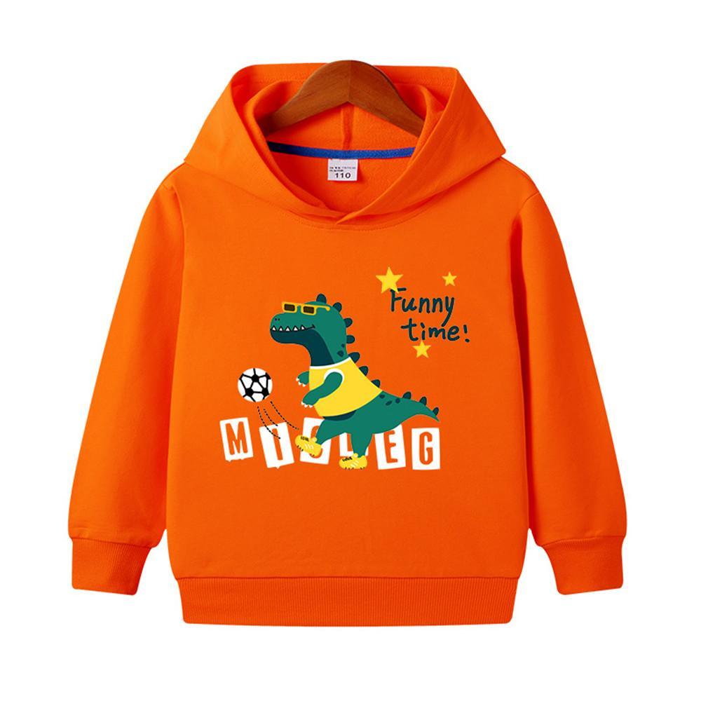 Boys Cartoon Dinosaur Letter Printed Long Sleeve Hooded Tops - PrettyKid