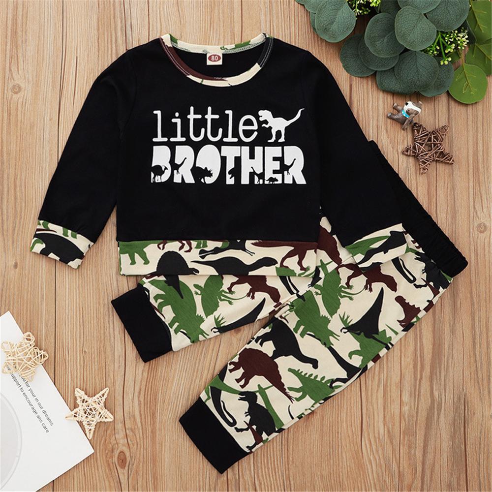 Baby Boys Cartoon Dinosaur Letter Printed Top & Pants Wholesale Boys Suits - PrettyKid