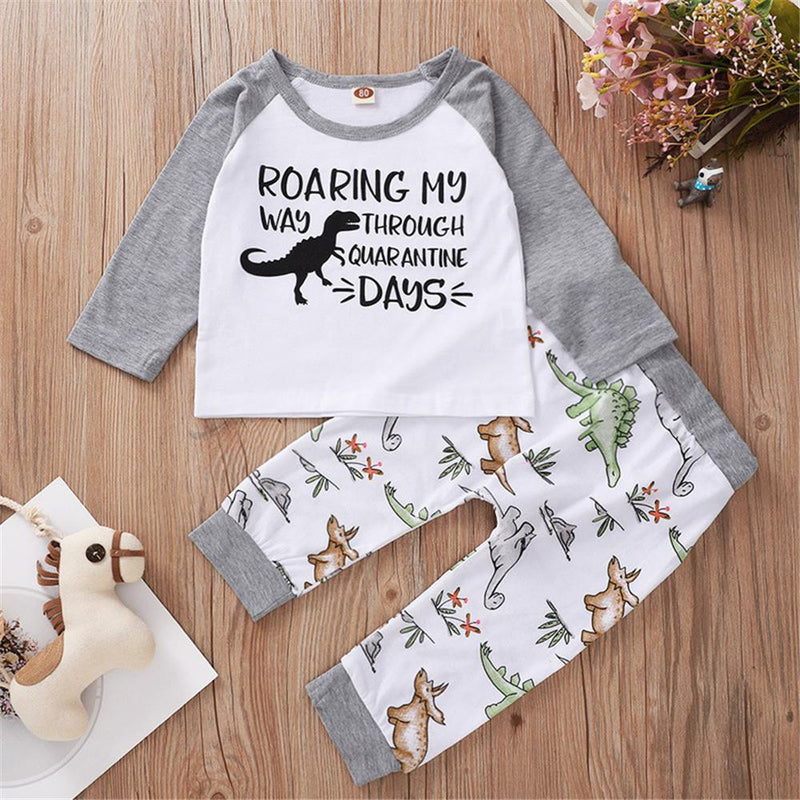 Baby Boys Cartoon Dinosaur Printed T-shirt & Pants Wholesale Baby Outfits - PrettyKid