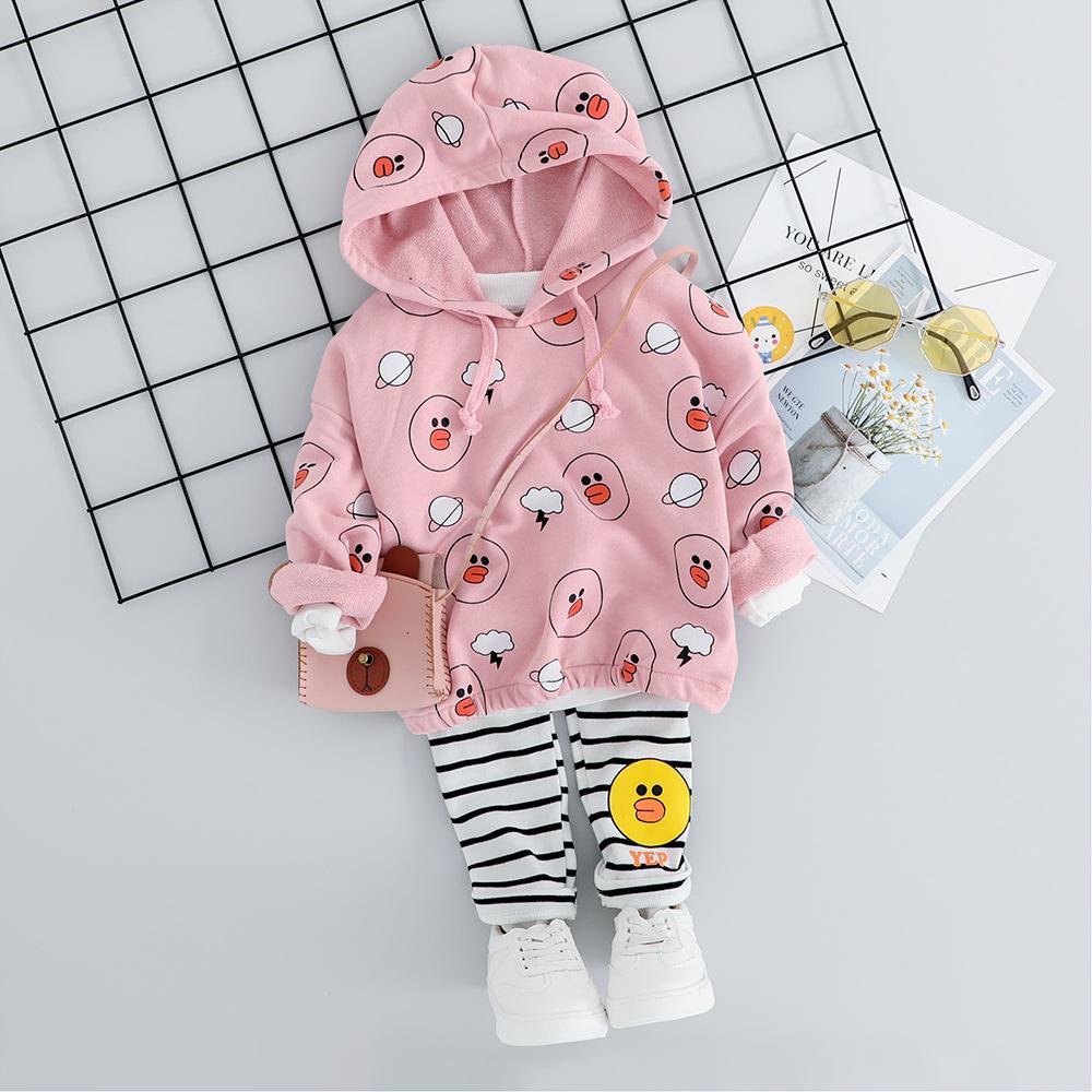 Girls Cartoon Duck Long Sleeve Top & Stripe Pants - PrettyKid