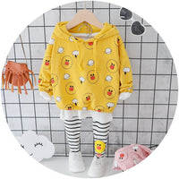 Girls Cartoon Duck Long Sleeve Top & Stripe Pants - PrettyKid