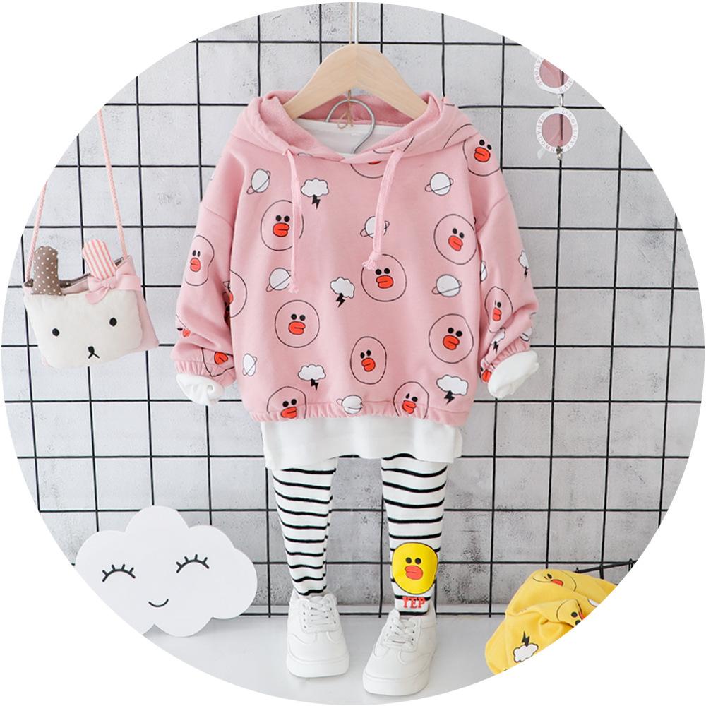 Girls Cartoon Duck Long Sleeve Top & Stripe Pants - PrettyKid