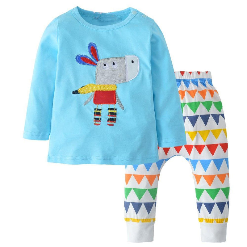 Baby Boys Cartoon Embroidered Long Sleeve Tops & Pants - PrettyKid