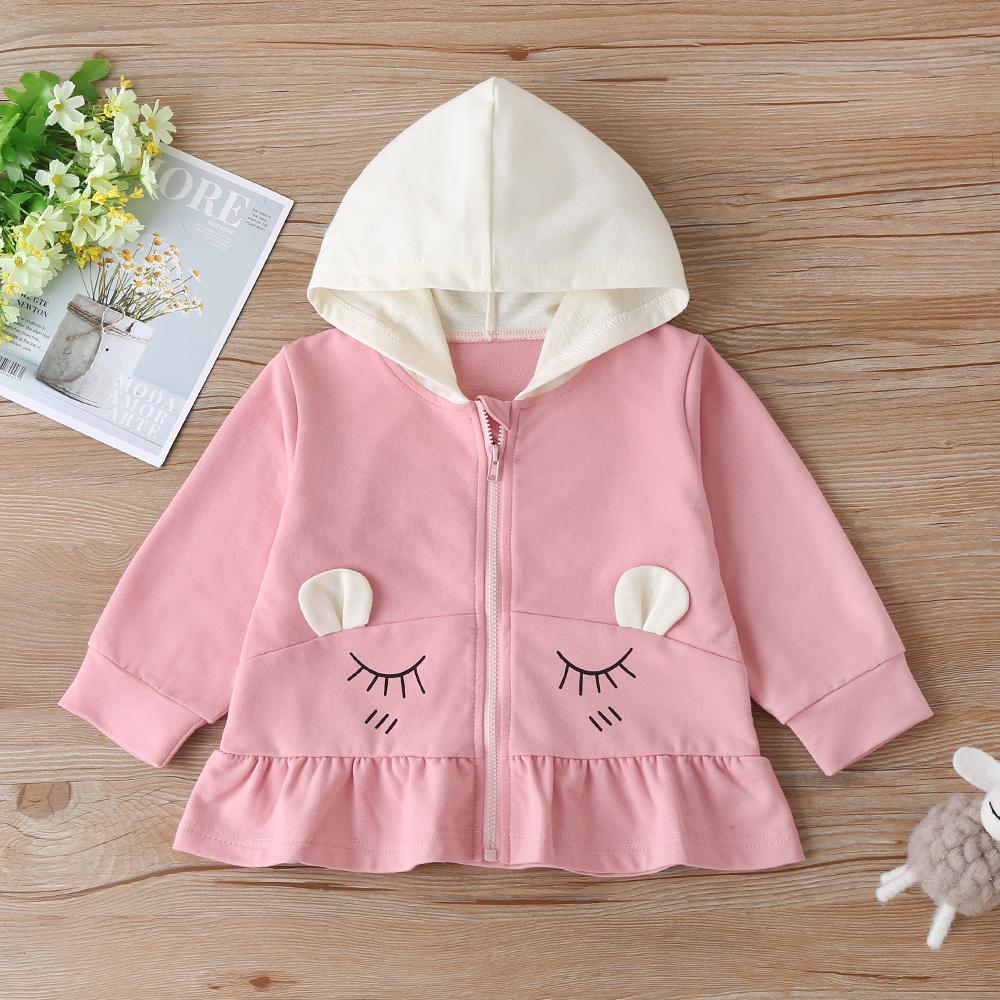 Baby Girls Cartoon Eyelashes Printed Hooded Long Sleeve Top Baby Clothing Warehouse - PrettyKid