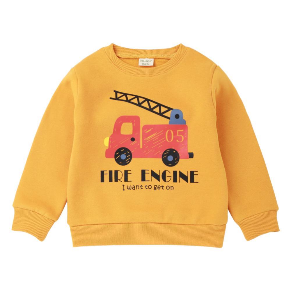 Boys Cartoon Fire Engine Printed Solid T-shirt Wholesale - PrettyKid