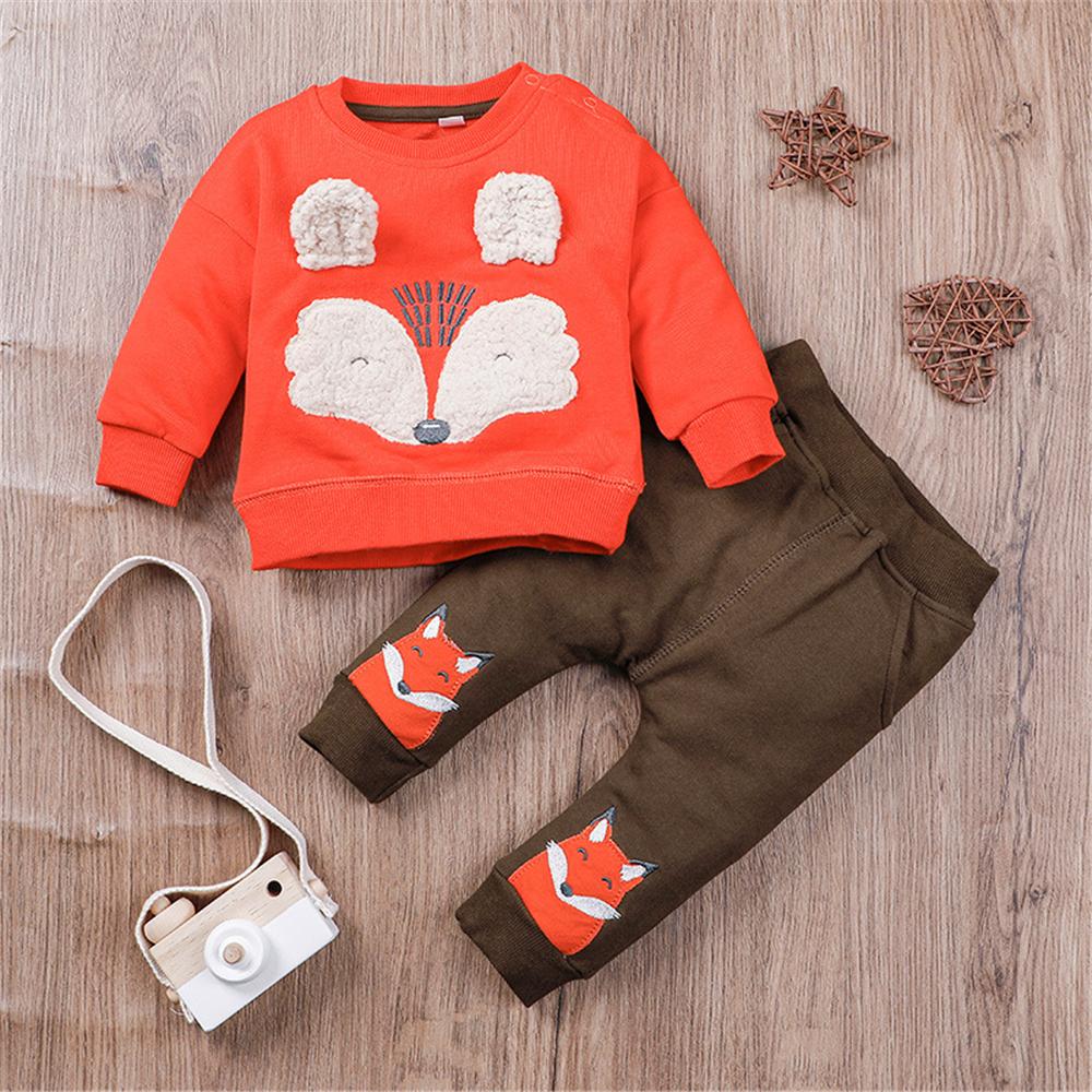 Baby Boys Cartoon Fox Long Sleeve Top & Pants Baby Clothes Warehouse - PrettyKid