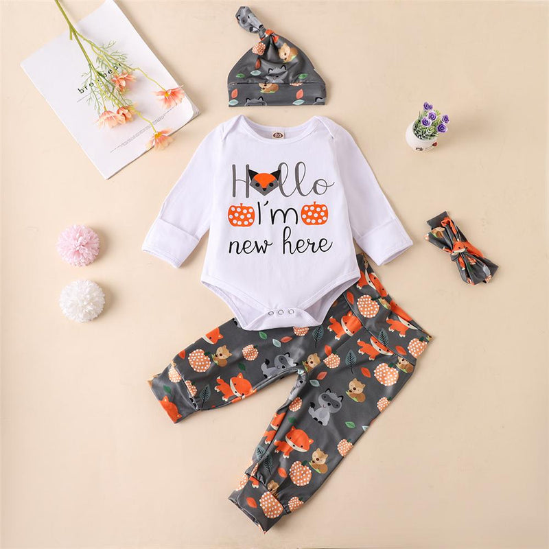 Baby Unisex Cartoon Fox Print Romper & Pants Sets Wholesale Baby Outfits - PrettyKid