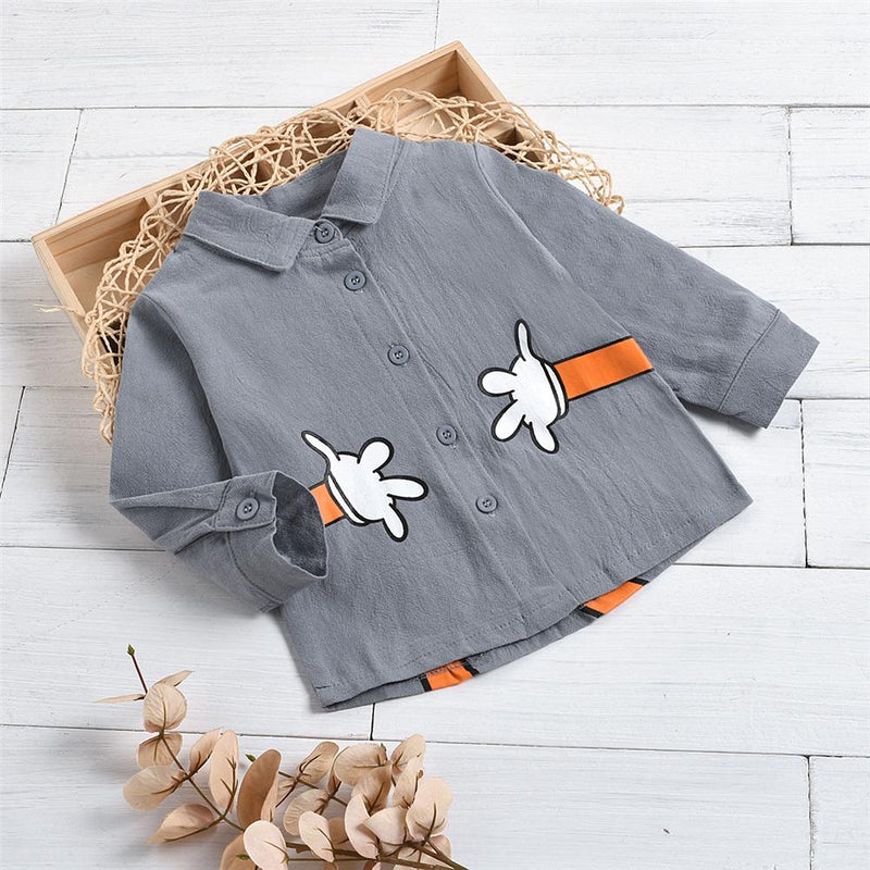 Unisex Cartoon Fox Printed Button Long Sleeve Lapel Shirt Buy Kids Clothes Wholesale - PrettyKid
