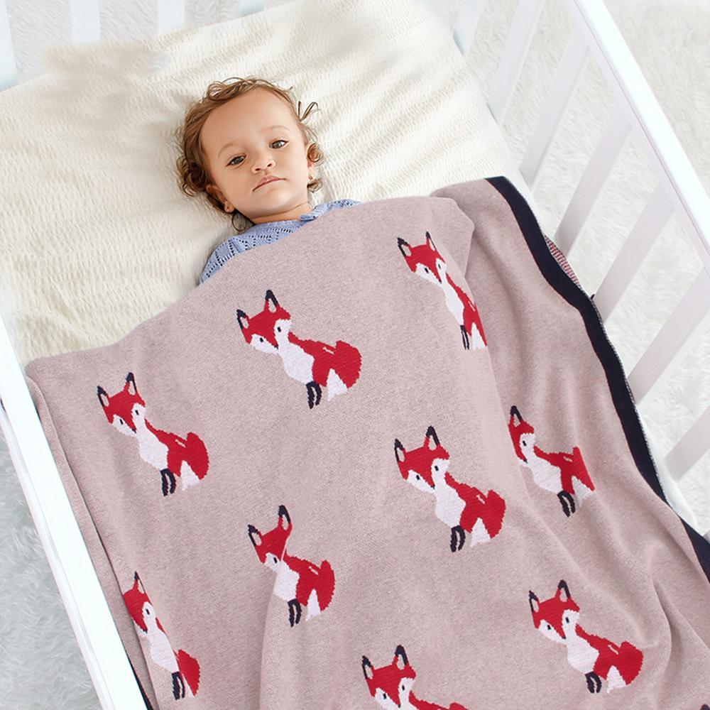 Baby Cartoon Fox Printed Casual Cotton Baby Blankets Wholesale - PrettyKid