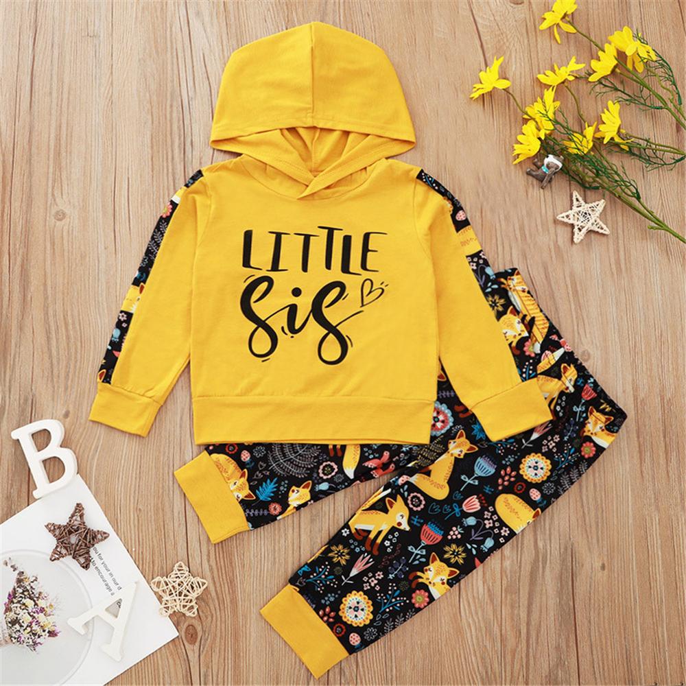 Girls Cartoon Fox Printed Hooded Top & Pants Wholesale Girls Clothes - PrettyKid