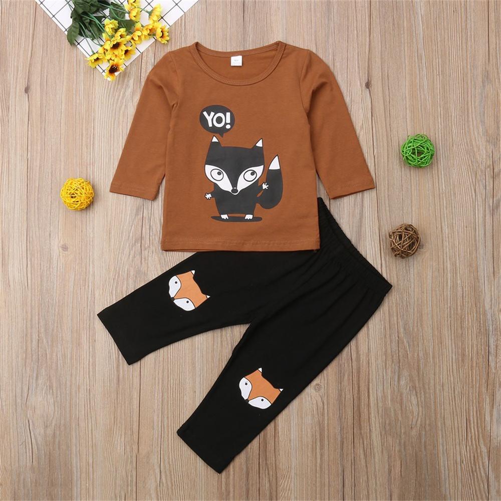 Boys Cartoon Fox Printed Long Sleeve Tops & Pants - PrettyKid