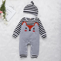 Baby Unisex Cartoon Fox Striped Romper & Hat Baby Clothes Suppliers - PrettyKid