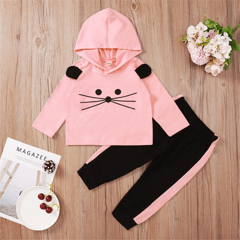 Baby Girls Cartoon Hooded Long Sleeve Top & Pants Wholesale Baby Clothes - PrettyKid