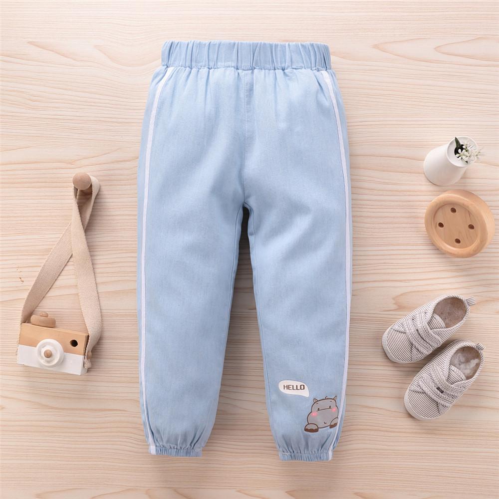 Boys Cartoon Letter Printed Casual Denim Trousers - PrettyKid