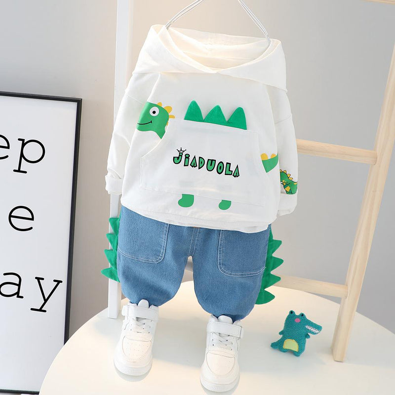 Boys Cartoon Letter Printed Hooded Jumper & Jeans - PrettyKid