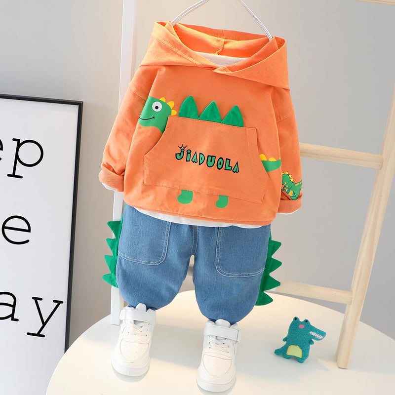 Boys Cartoon Letter Printed Hooded Jumper & Jeans - PrettyKid