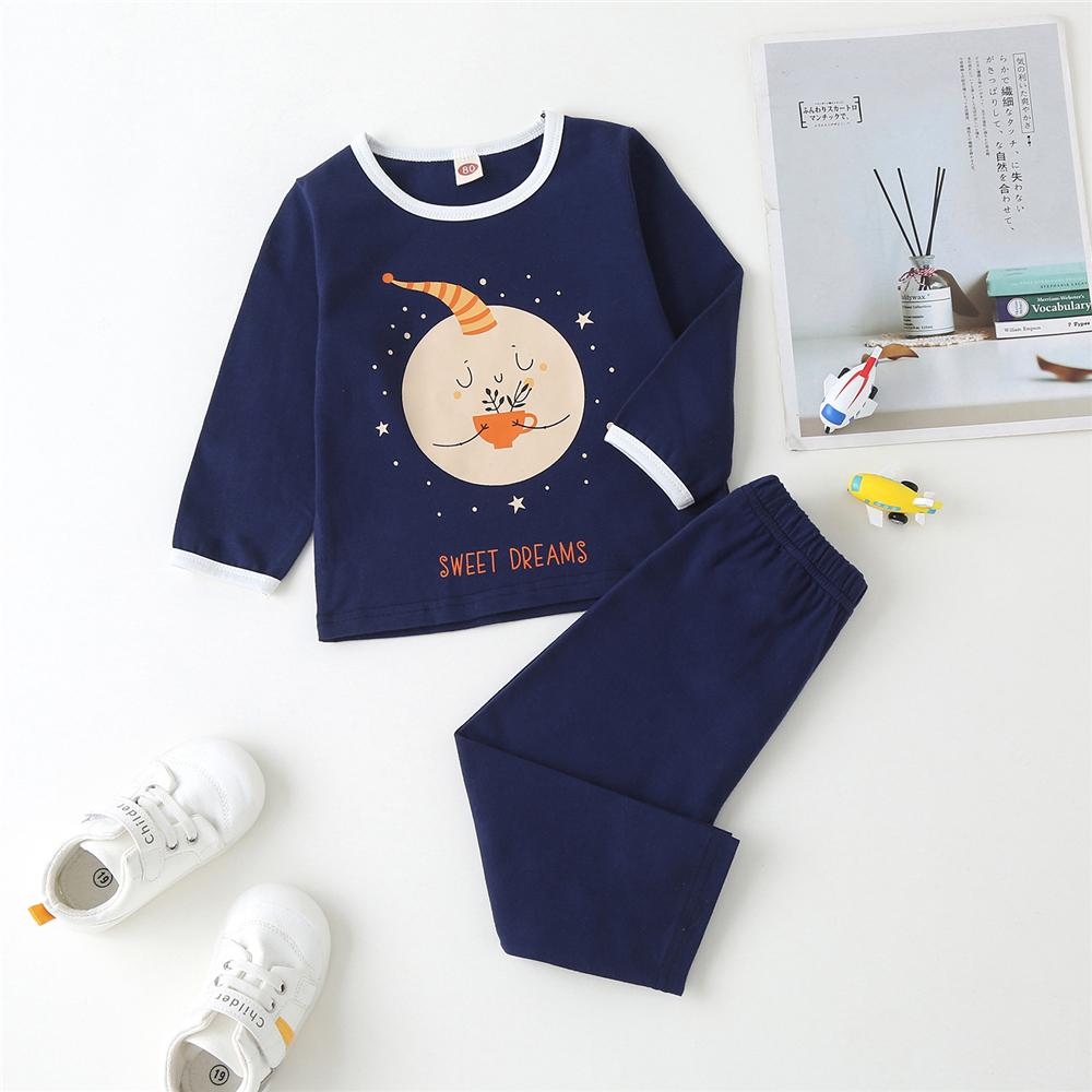 Baby Unisex Cartoon Letter Printed Long Sleeve Pajama Set Baby Clothes Vendors - PrettyKid