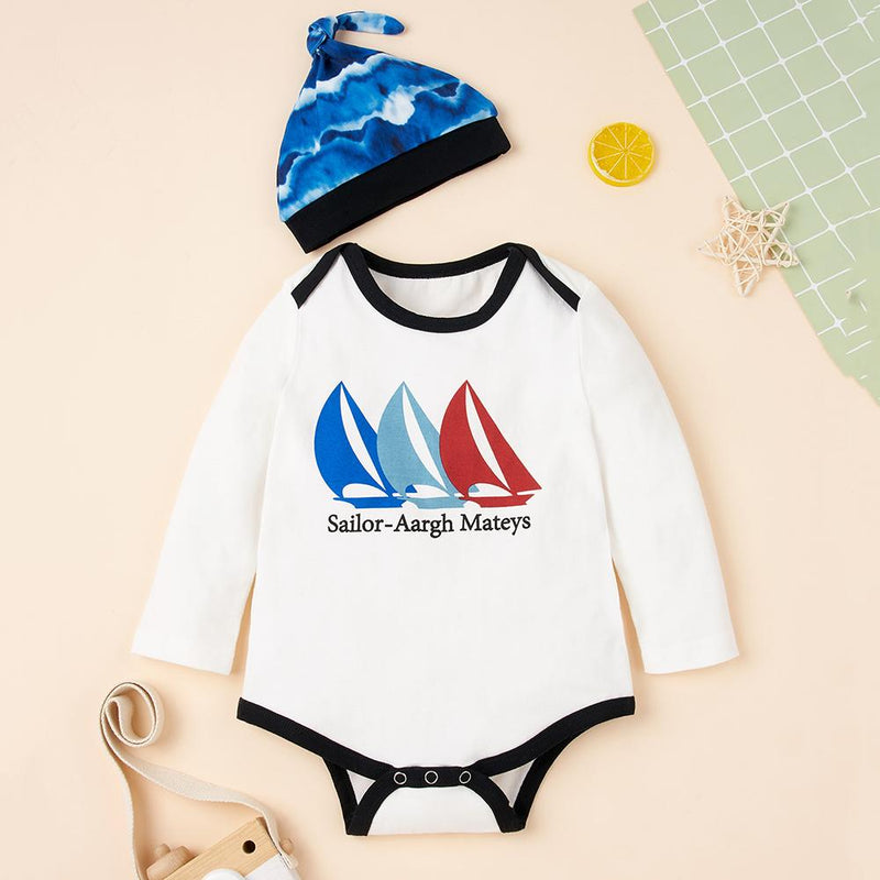 Baby Boys Cartoon Letter Printed Romper & Pants & Hat Baby Outfits - PrettyKid