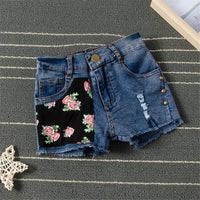 Girls Cartoon Letter Printed Sleeve Top & Floral Denim Shorts Girls clothes Wholesalers - PrettyKid
