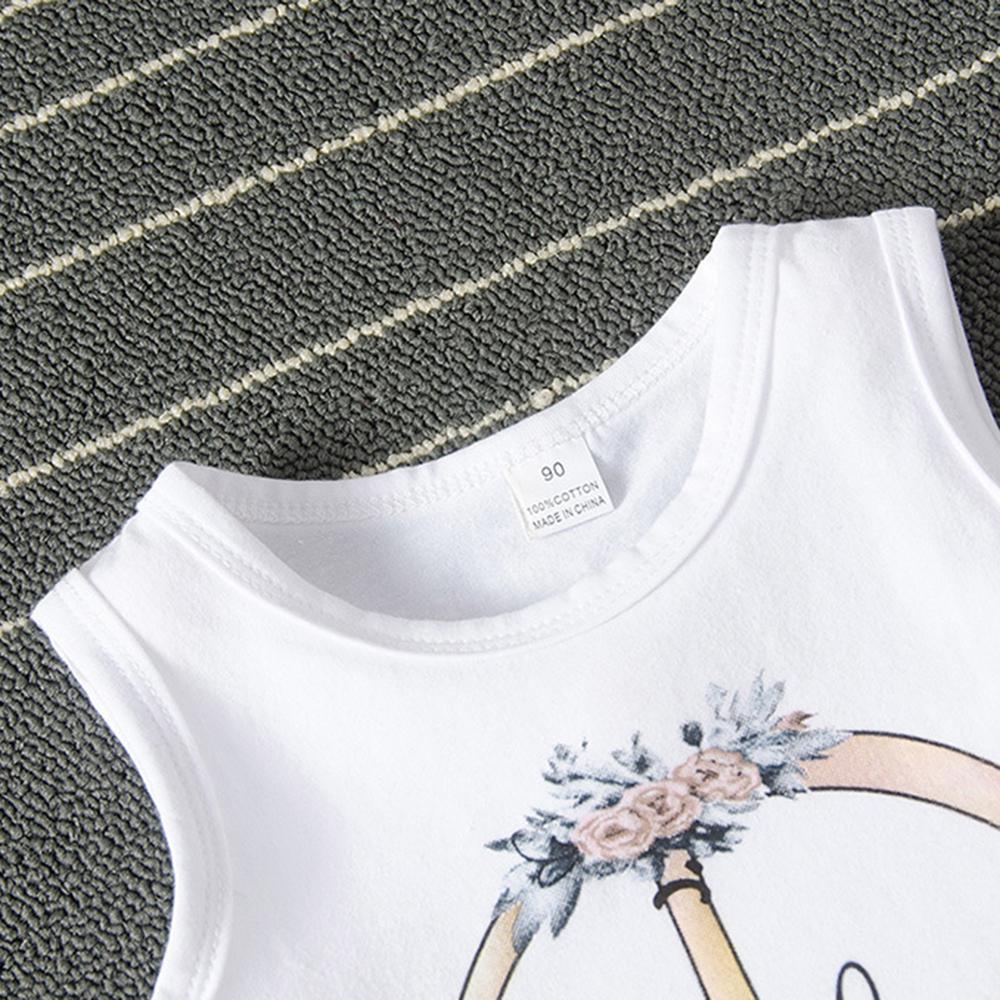 Girls Cartoon Letter Printed Sleeve Top & Floral Denim Shorts Girls clothes Wholesalers - PrettyKid