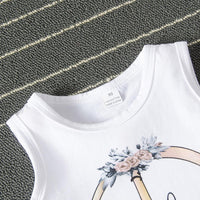 Girls Cartoon Letter Printed Sleeve Top & Floral Denim Shorts Girls clothes Wholesalers - PrettyKid