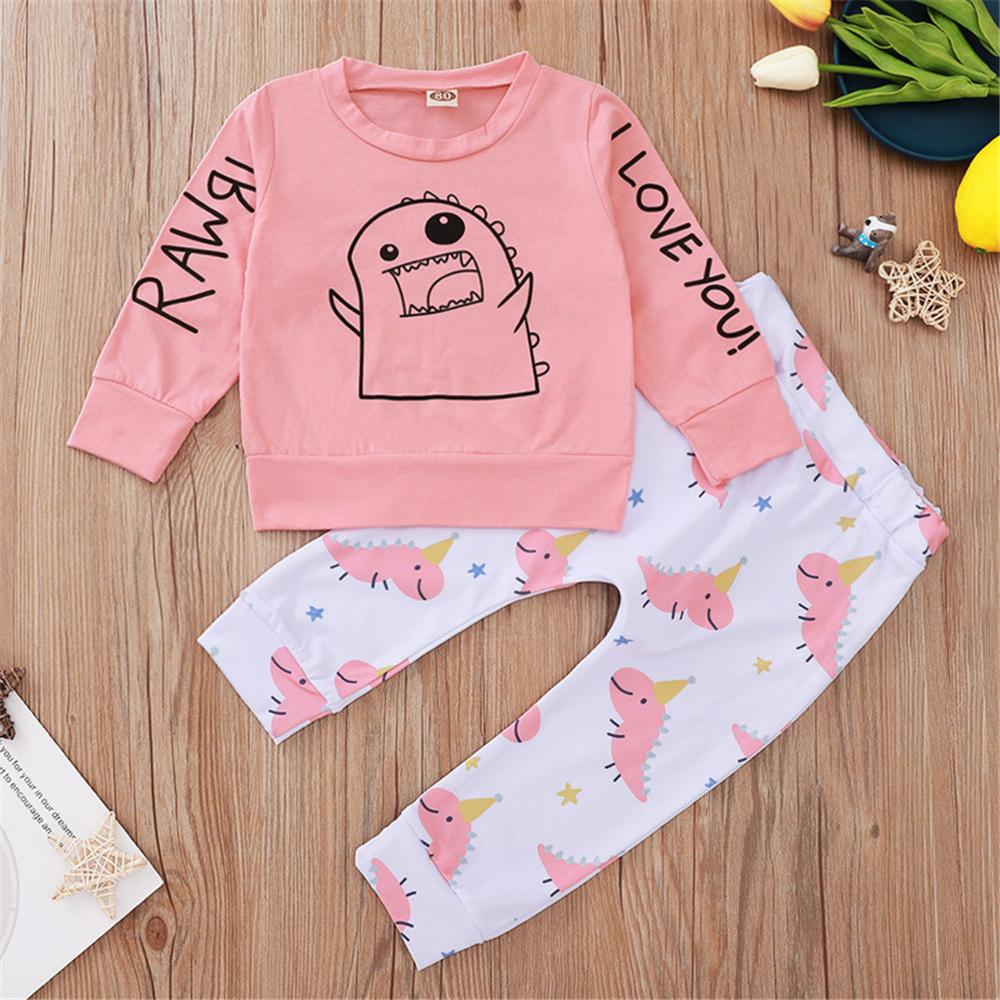 Baby Girls Cartoon Letter Printed Top & Trousers Bulk Baby Clothes Online - PrettyKid