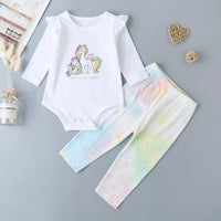 Baby Cartoon Long Sleeve Romper & Tie Dye Pants - PrettyKid