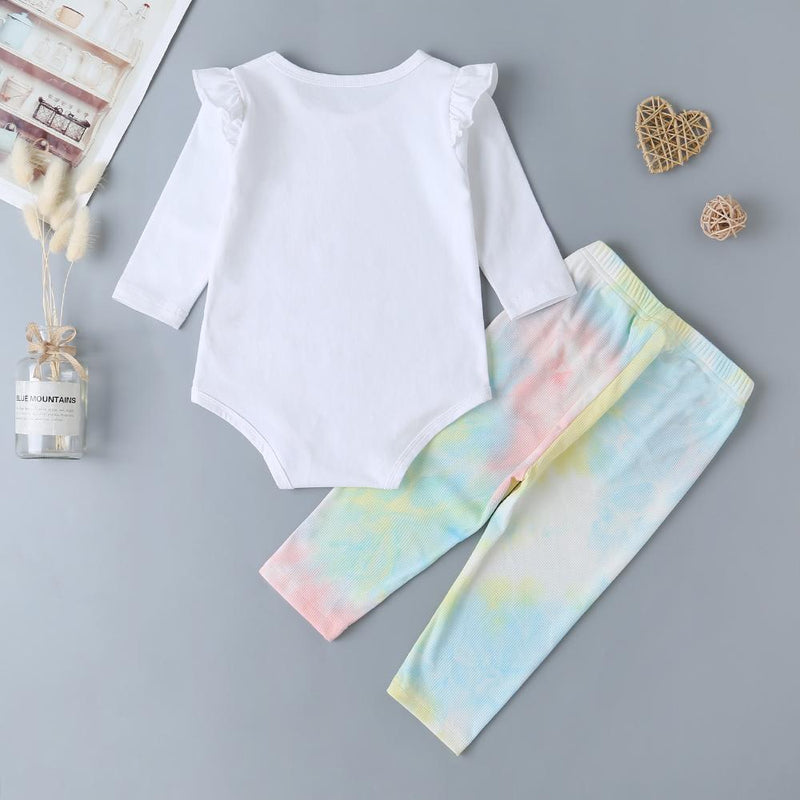 Baby Cartoon Long Sleeve Romper & Tie Dye Pants - PrettyKid